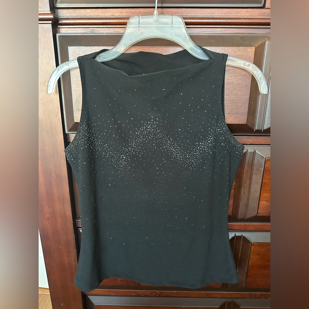 Elegant Black Sleeveless Small Studded Rhinestones Bling Top Classic Sz Medium